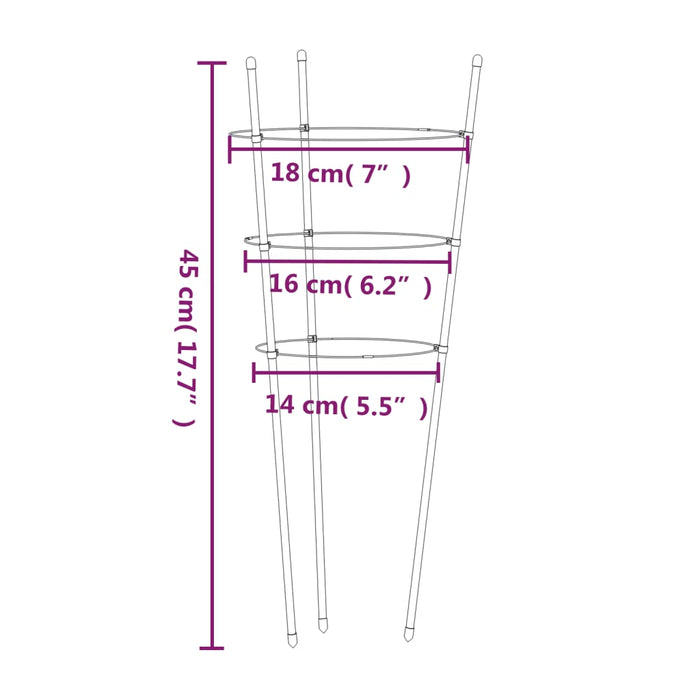 Suport plante de grădină cu 3 inele, 5 buc, verde, 45 cm, oțel - WALTI WALTI