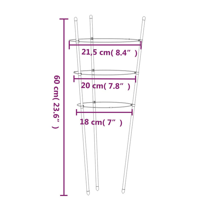 Suport plante de grădină cu 3 inele, 5 buc, verde, 60 cm, oțel - WALTI WALTI