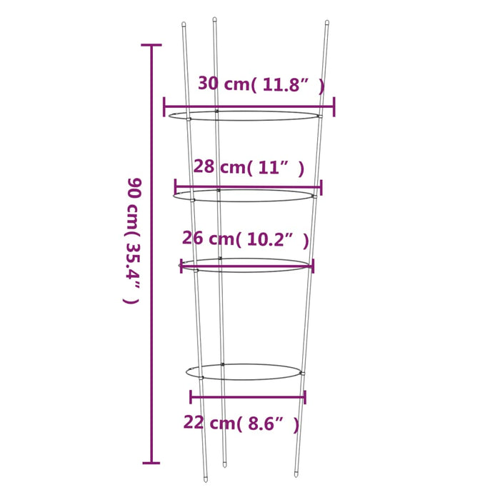 Suport plante de grădină cu 4 inele, 5 buc, verde, 45 cm, oțel - WALTI WALTI