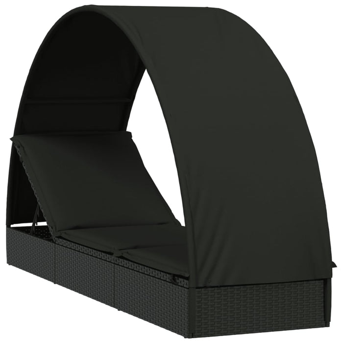 Șezlong cu acoperiș rotund, negru, 211x57x140 cm, poliratan - WALTI WALTI