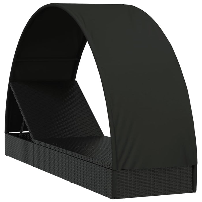 Șezlong cu acoperiș rotund, negru, 211x57x140 cm, poliratan - WALTI WALTI