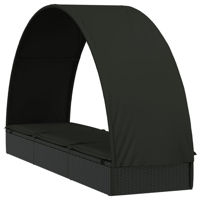 Șezlong cu acoperiș rotund, negru, 211x57x140 cm, poliratan - WALTI WALTI