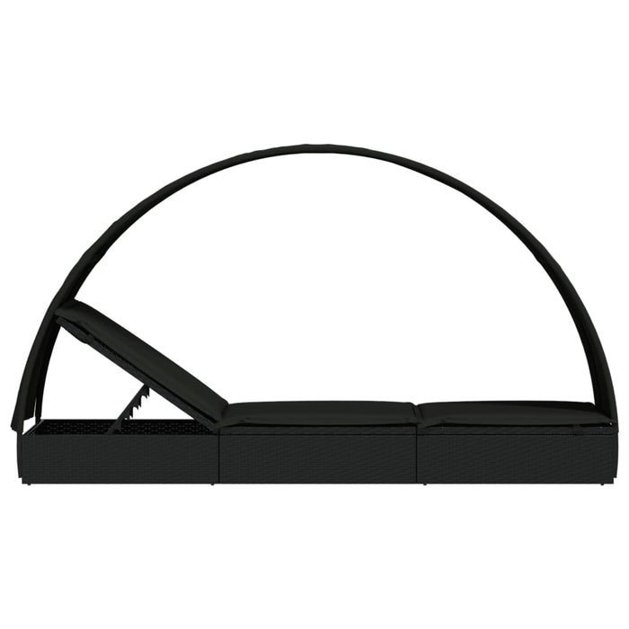 Șezlong cu acoperiș rotund, negru, 211x57x140 cm, poliratan - WALTI WALTI