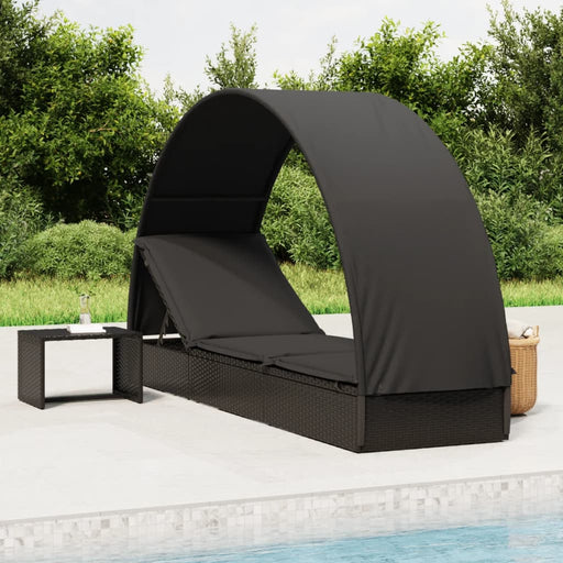 Șezlong cu acoperiș rotund, negru, 211x57x140 cm, poliratan - WALTI WALTI