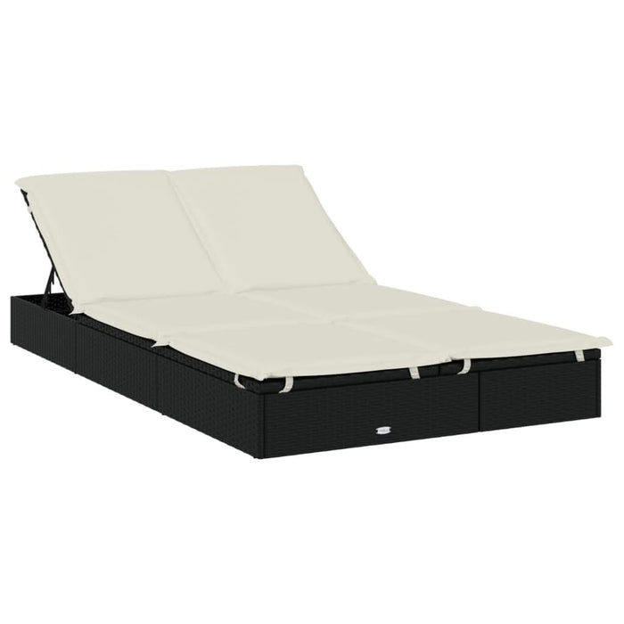 Șezlong 2 pers. acoperiș pliabil negru 213x118x97 cm poliratan - WALTI WALTI