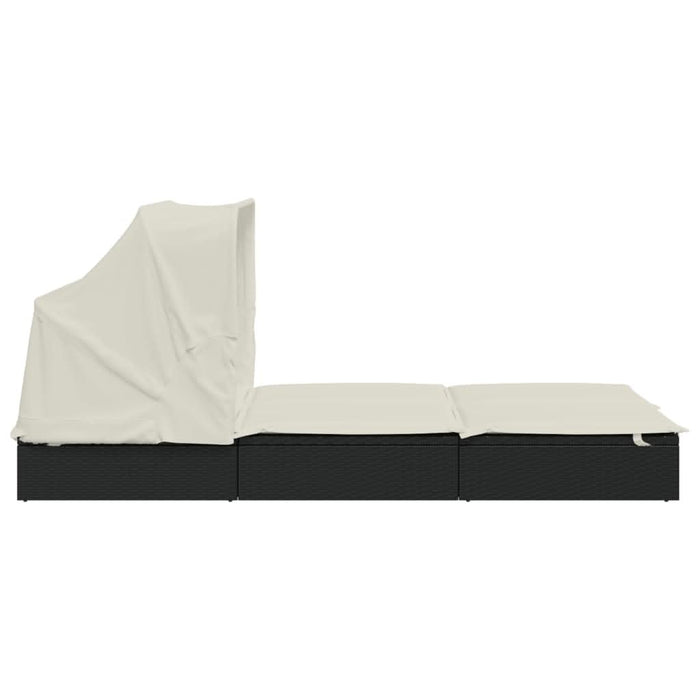 Șezlong 2 pers. acoperiș pliabil negru 213x118x97 cm poliratan - WALTI WALTI