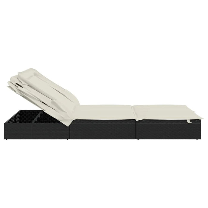 Șezlong 2 pers. acoperiș pliabil negru 213x118x97 cm poliratan - WALTI WALTI