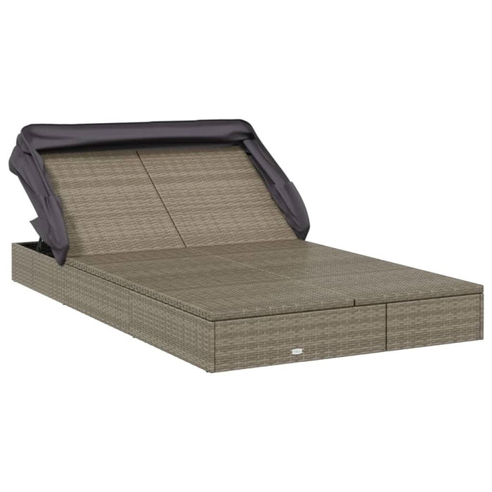 Șezlong 2 pers. acoperiș pliabil gri 213x118x97 cm poliratan - WALTI WALTI