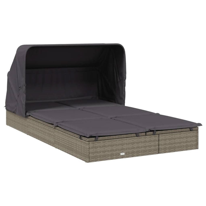Șezlong 2 pers. acoperiș pliabil gri 213x118x97 cm poliratan - WALTI WALTI