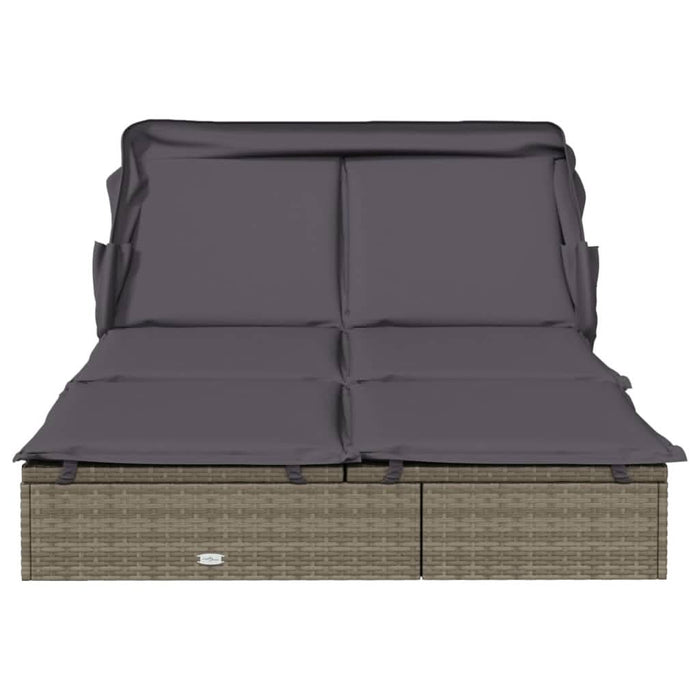 Șezlong 2 pers. acoperiș pliabil gri 213x118x97 cm poliratan - WALTI WALTI