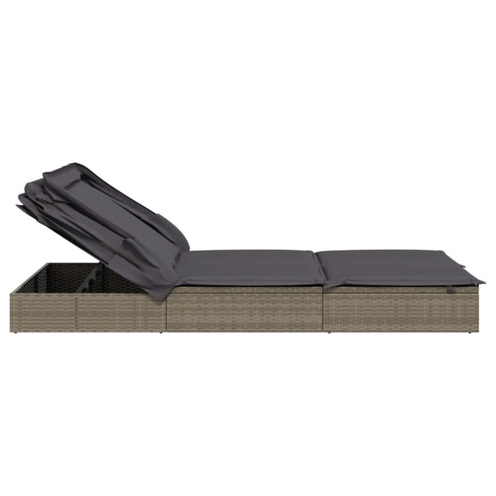 Șezlong 2 pers. acoperiș pliabil gri 213x118x97 cm poliratan - WALTI WALTI