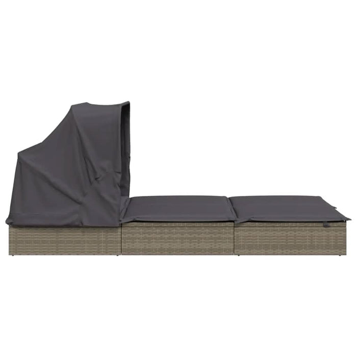 Șezlong 2 pers. acoperiș pliabil gri 213x118x97 cm poliratan - WALTI WALTI