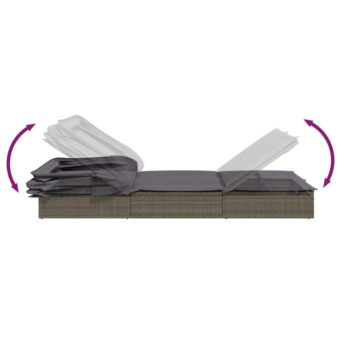 Șezlong 2 pers. acoperiș pliabil gri 213x118x97 cm poliratan - WALTI WALTI