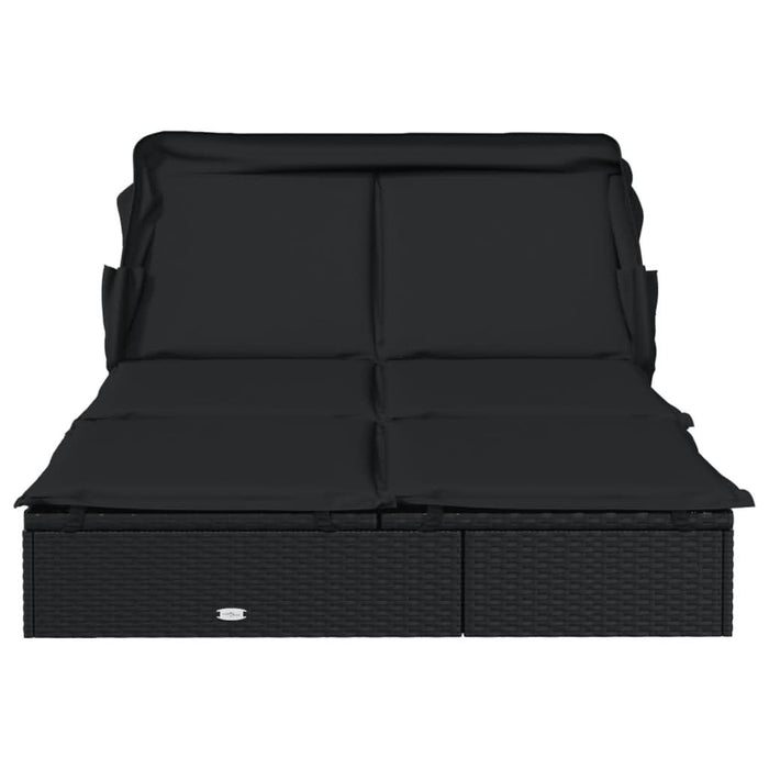 Șezlong 2 pers. acoperiș pliabil negru 213x118x97 cm poliratan - WALTI WALTI