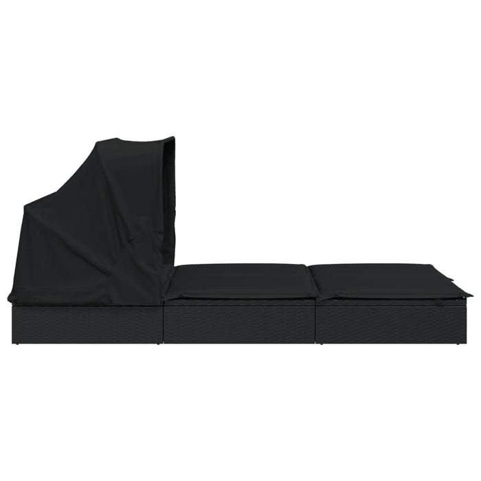 Șezlong 2 pers. acoperiș pliabil negru 213x118x97 cm poliratan - WALTI WALTI