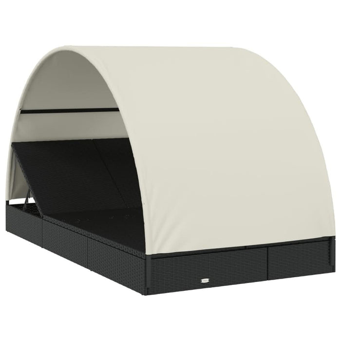 Șezlong 2 pers. acoperiș rotund negru 211x112x140 cm poliratan - WALTI WALTI