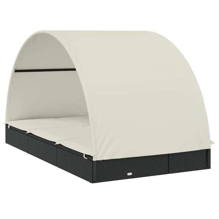 Șezlong 2 pers. acoperiș rotund negru 211x112x140 cm poliratan - WALTI WALTI