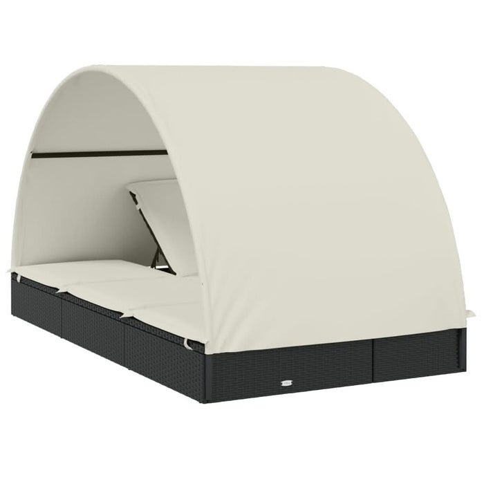 Șezlong 2 pers. acoperiș rotund negru 211x112x140 cm poliratan - WALTI WALTI