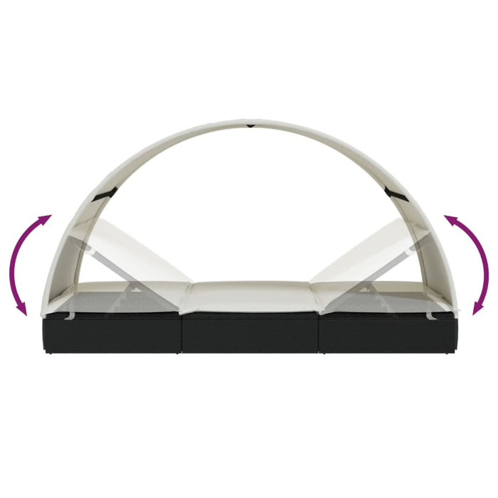 Șezlong 2 pers. acoperiș rotund negru 211x112x140 cm poliratan - WALTI WALTI