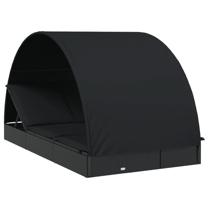 Șezlong 2 pers. acoperiș rotund negru 211x112x140 cm poliratan - WALTI WALTI