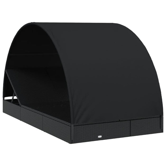 Șezlong 2 pers. acoperiș rotund negru 211x112x140 cm poliratan - WALTI WALTI