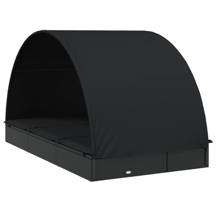 Șezlong 2 pers. acoperiș rotund negru 211x112x140 cm poliratan - WALTI WALTI