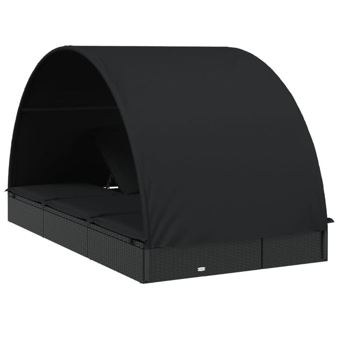 Șezlong 2 pers. acoperiș rotund negru 211x112x140 cm poliratan - WALTI WALTI