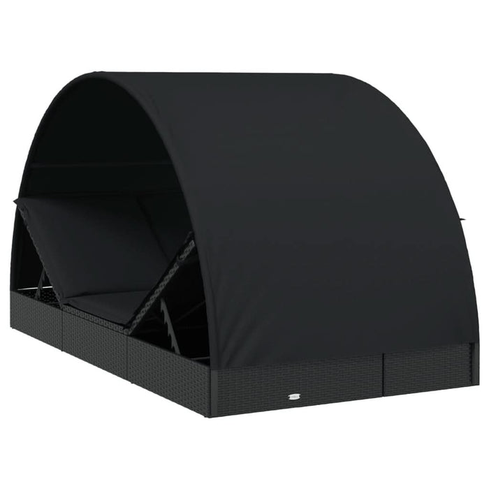 Șezlong 2 pers. acoperiș rotund negru 211x112x140 cm poliratan - WALTI WALTI