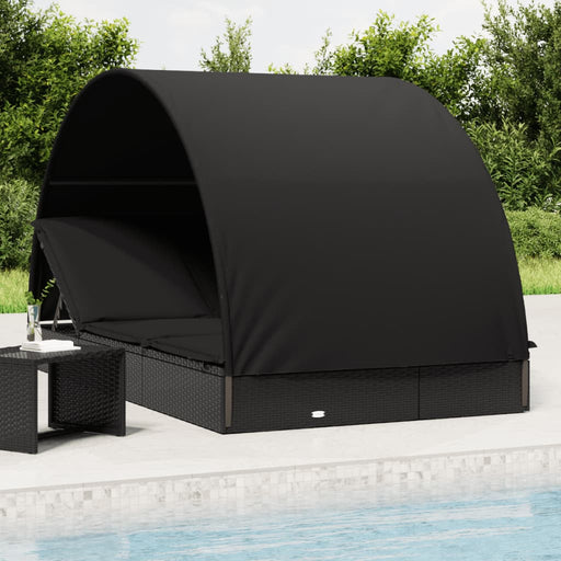 Șezlong 2 pers. acoperiș rotund negru 211x112x140 cm poliratan - WALTI WALTI