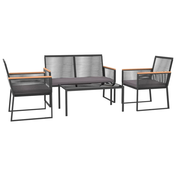 Set mobilier relaxare grădină, 4 piese cu perne, negru, oțel WALTI