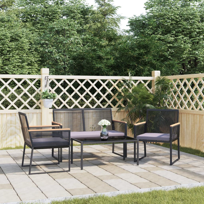 Set mobilier relaxare grădină, 4 piese cu perne, negru, oțel WALTI