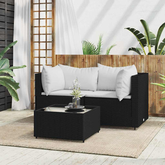 Set mobilier de grădină cu perne, 3 piese, negru, poliratan - WALTI WALTI