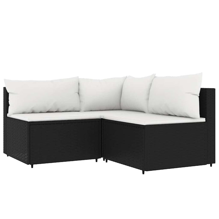 Set mobilier de grădină cu perne, 3 piese, negru, poliratan WALTI