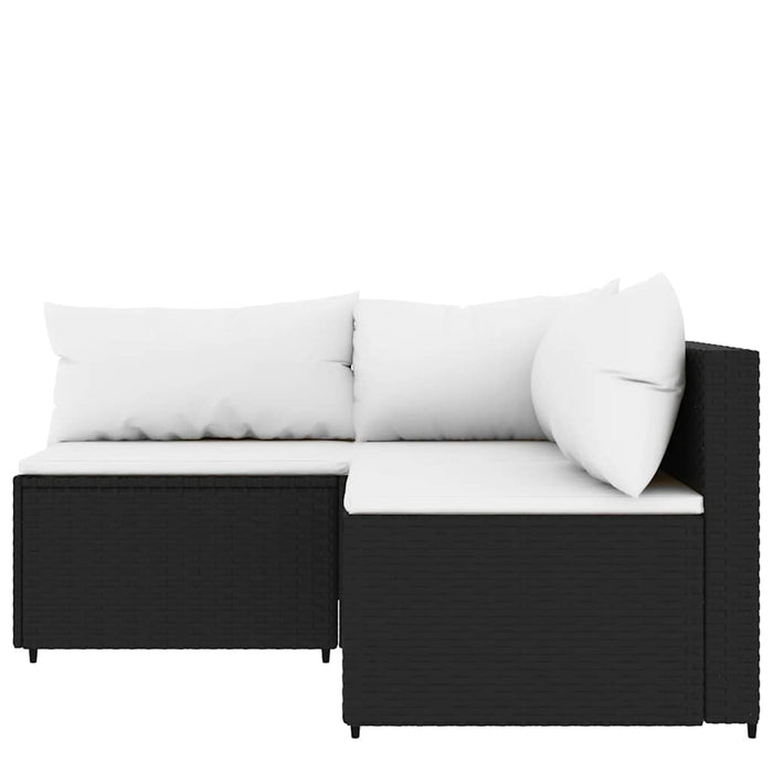 Set mobilier de grădină cu perne, 3 piese, negru, poliratan WALTI