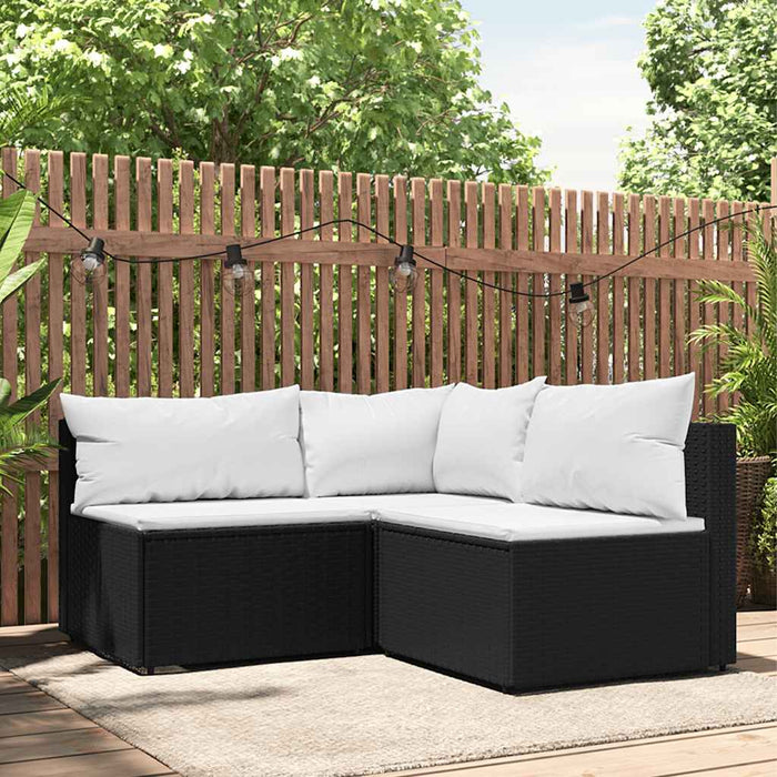 Set mobilier de grădină cu perne, 3 piese, negru, poliratan WALTI
