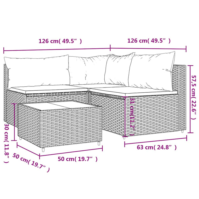 Set mobilier relaxare grădină 4 piese cu perne poliratan negru WALTI