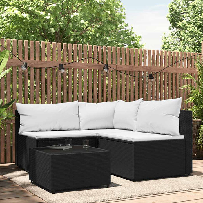 Set mobilier relaxare grădină 4 piese cu perne poliratan negru WALTI