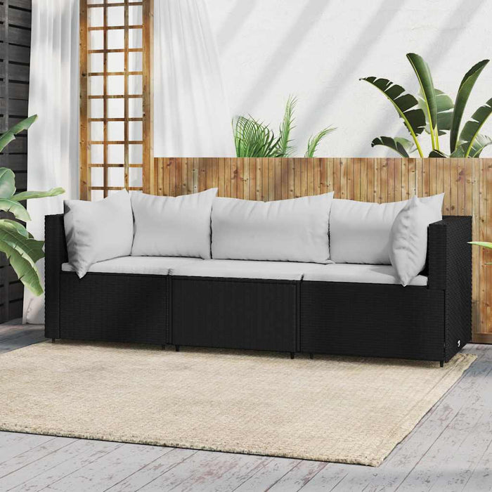 Set mobilier de grădină cu perne, 3 piese, negru, poliratan - WALTI WALTI