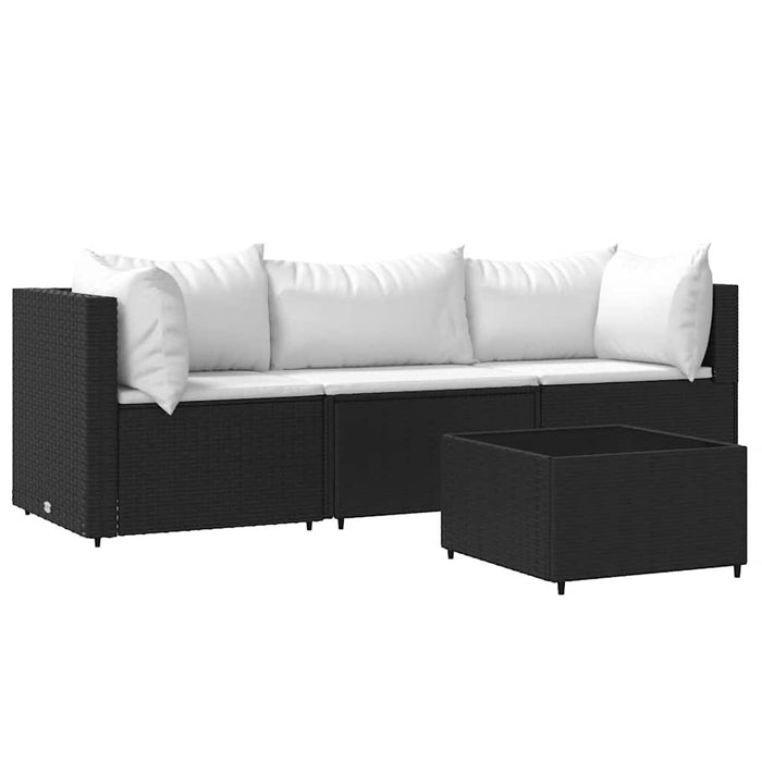 Set mobilier relaxare grădină 4 piese cu perne poliratan negru - WALTI WALTI