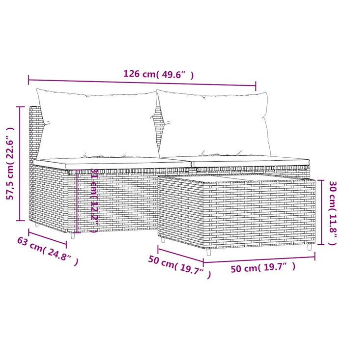 Set mobilier de grădină cu perne, 3 piese, negru, poliratan - WALTI WALTI