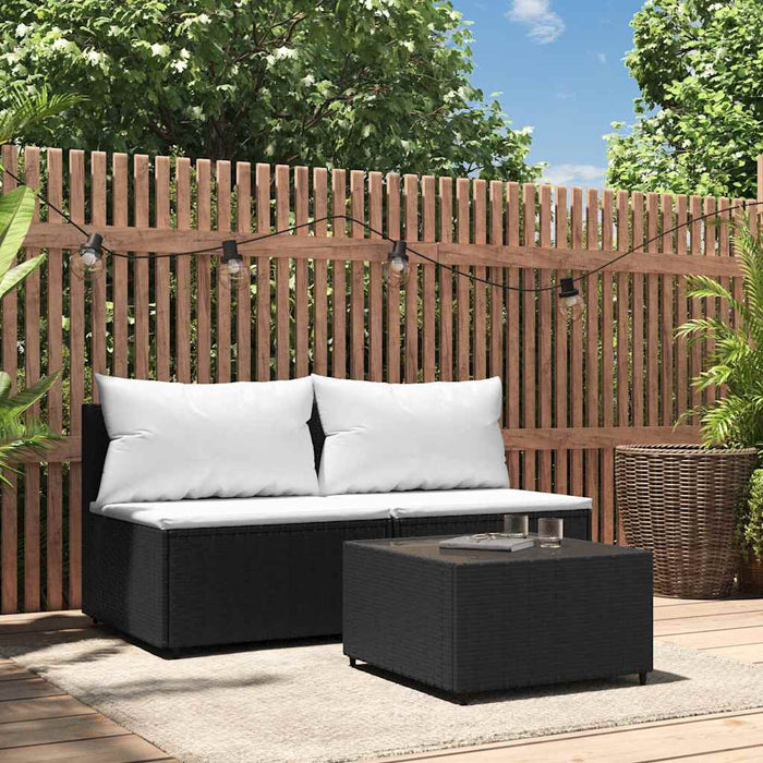 Set mobilier de grădină cu perne, 3 piese, negru, poliratan - WALTI WALTI