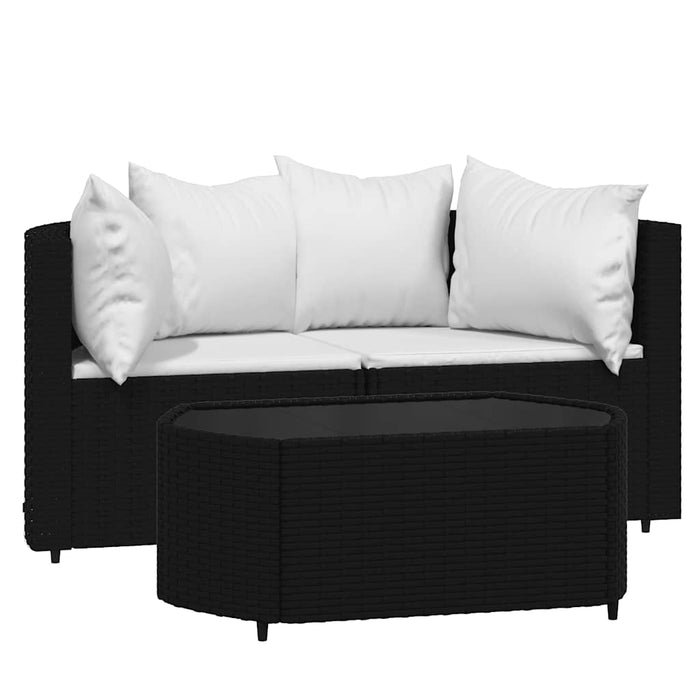 Set mobilier de grădină cu perne, 3 piese, negru, poliratan - WALTI WALTI
