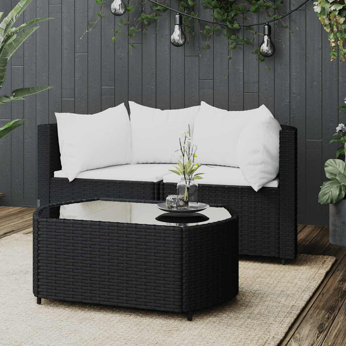 Set mobilier de grădină cu perne, 3 piese, negru, poliratan - WALTI WALTI