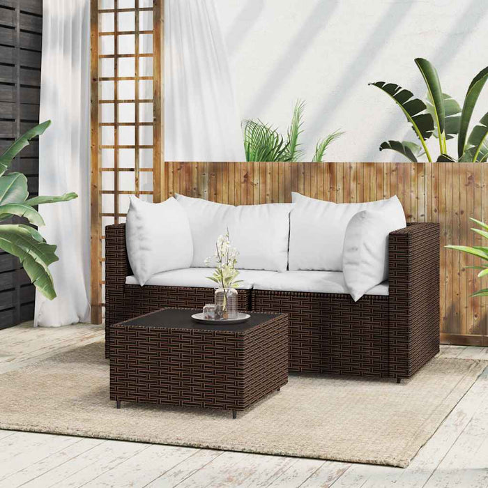 Set mobilier de grădină cu perne, 3 piese, maro, poliratan - WALTI WALTI