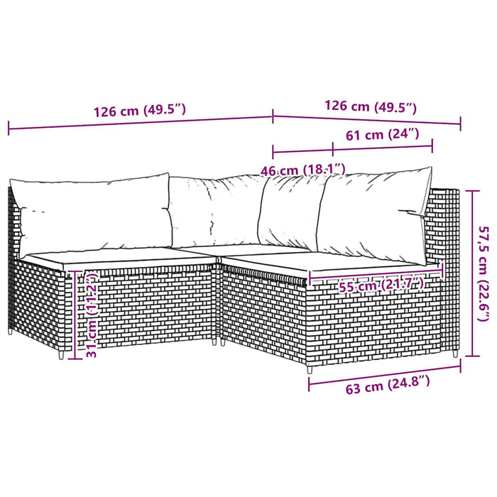 Set mobilier de grădină cu perne, 3 piese, maro, poliratan - WALTI WALTI