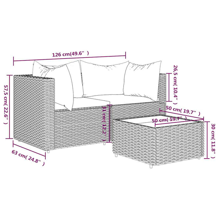 Set mobilier de grădină cu perne, 3 piese, gri, poliratan WALTI