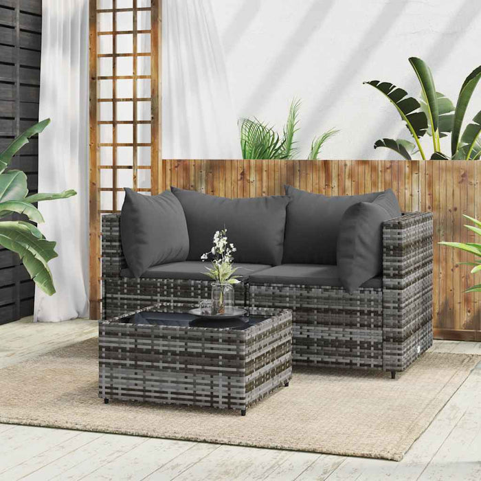 Set mobilier de grădină cu perne, 3 piese, gri, poliratan WALTI