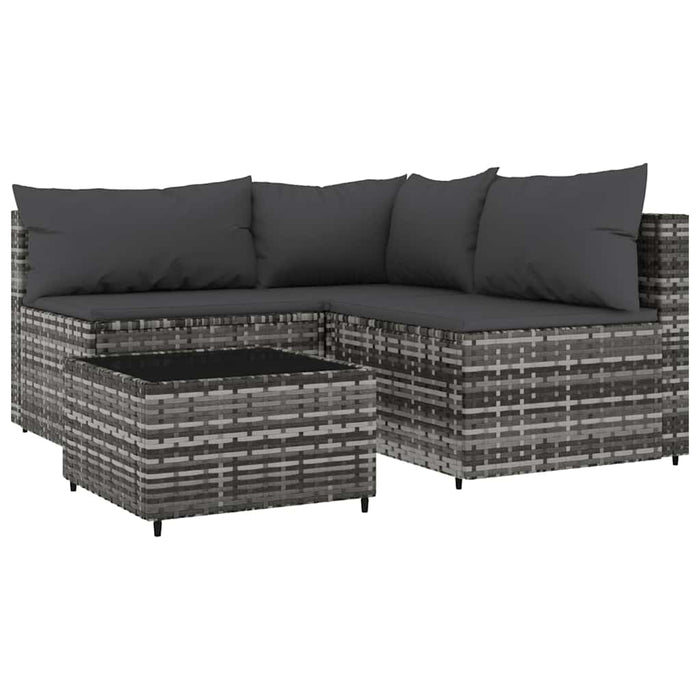 Set mobilier de grădină cu perne, 4 piese, gri, poliratan WALTI