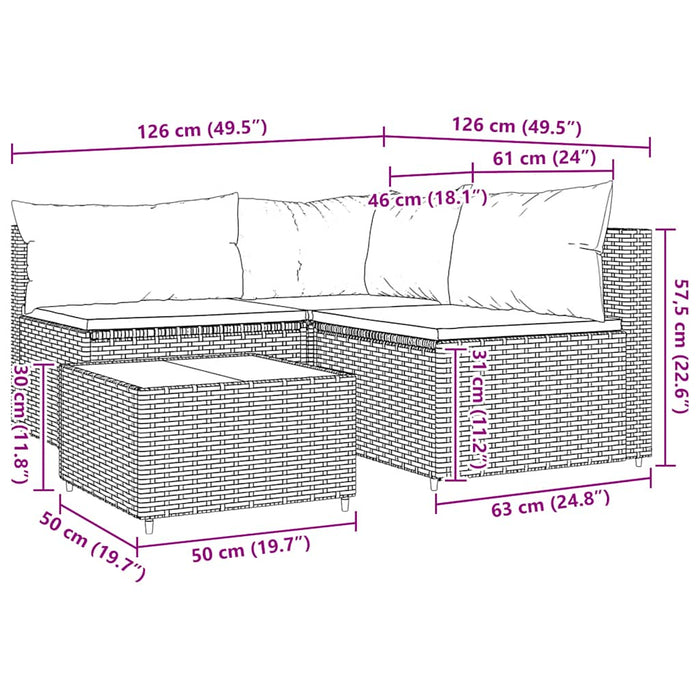 Set mobilier de grădină cu perne, 4 piese, gri, poliratan WALTI