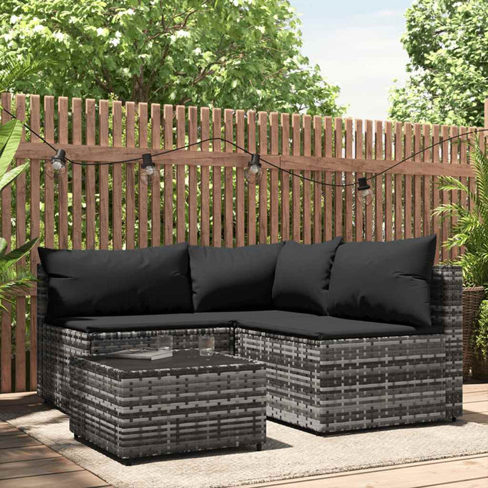 Set mobilier de grădină cu perne, 4 piese, gri, poliratan WALTI
